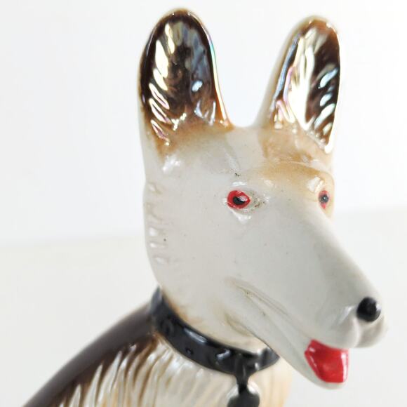 Vintage German Shepherd 8" Ceramic Figurine Luster Paint Finish 1950s-60s Brazil - Picture 3 of 7
